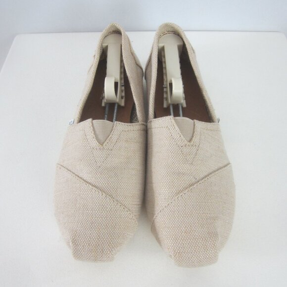 Toms Womens 8 Beige Slip On Rubber Soled Shoes Metallic Linen Flats Light Weight - Picture 6 of 12